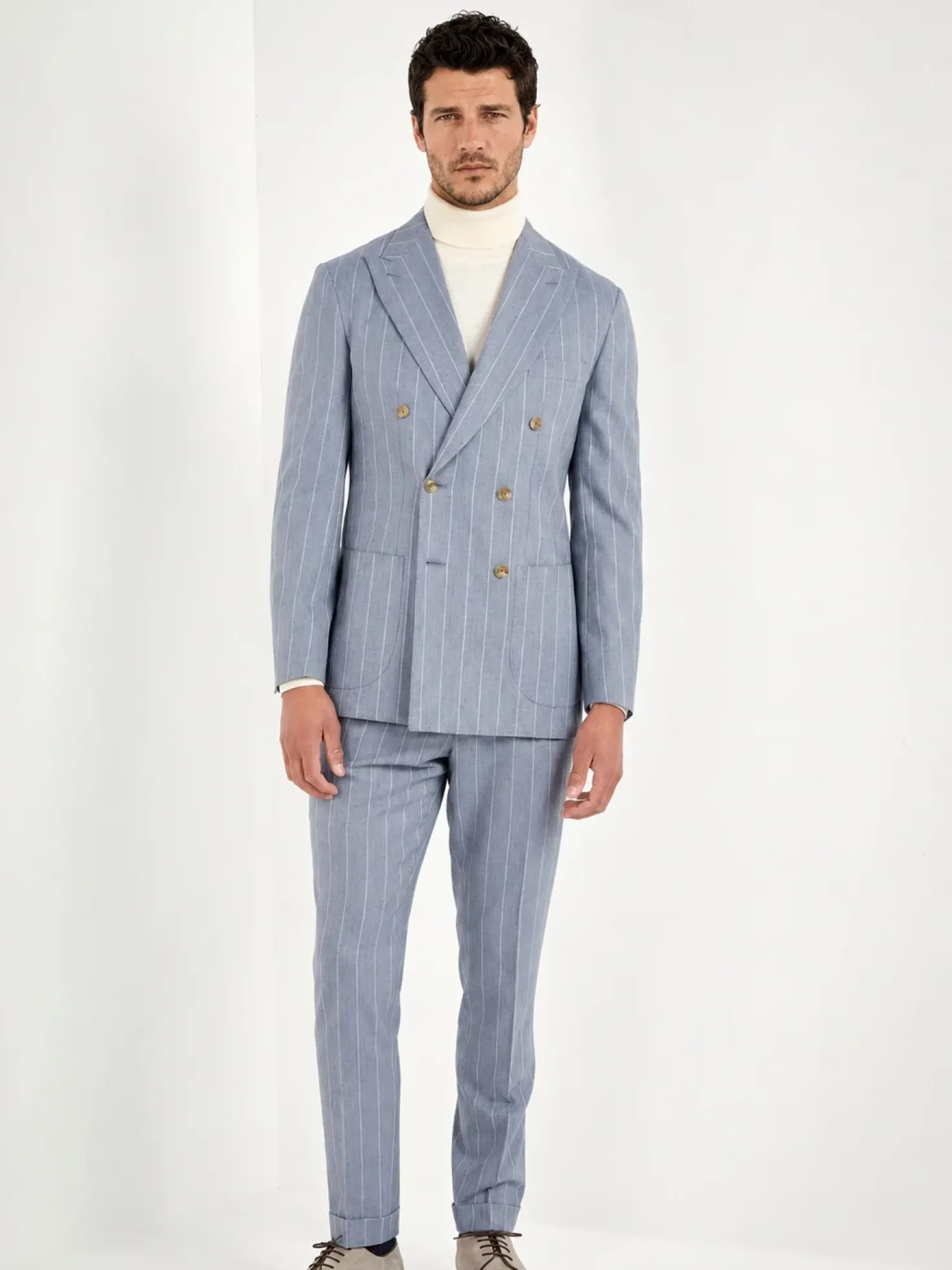 Costume croisé rayé bleu clair - Made in Italy