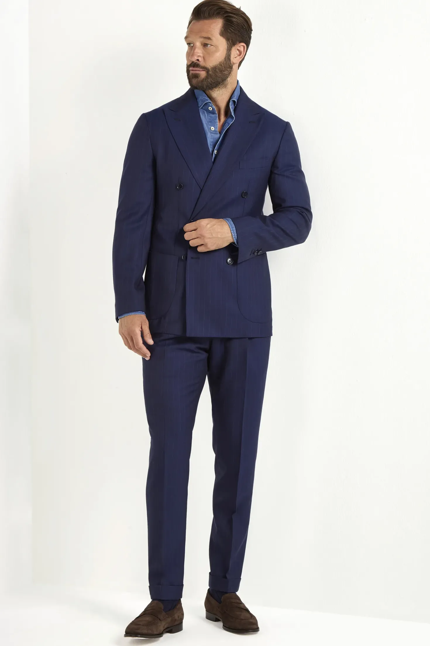 Costume croisé rayé bleu - Made in Italy