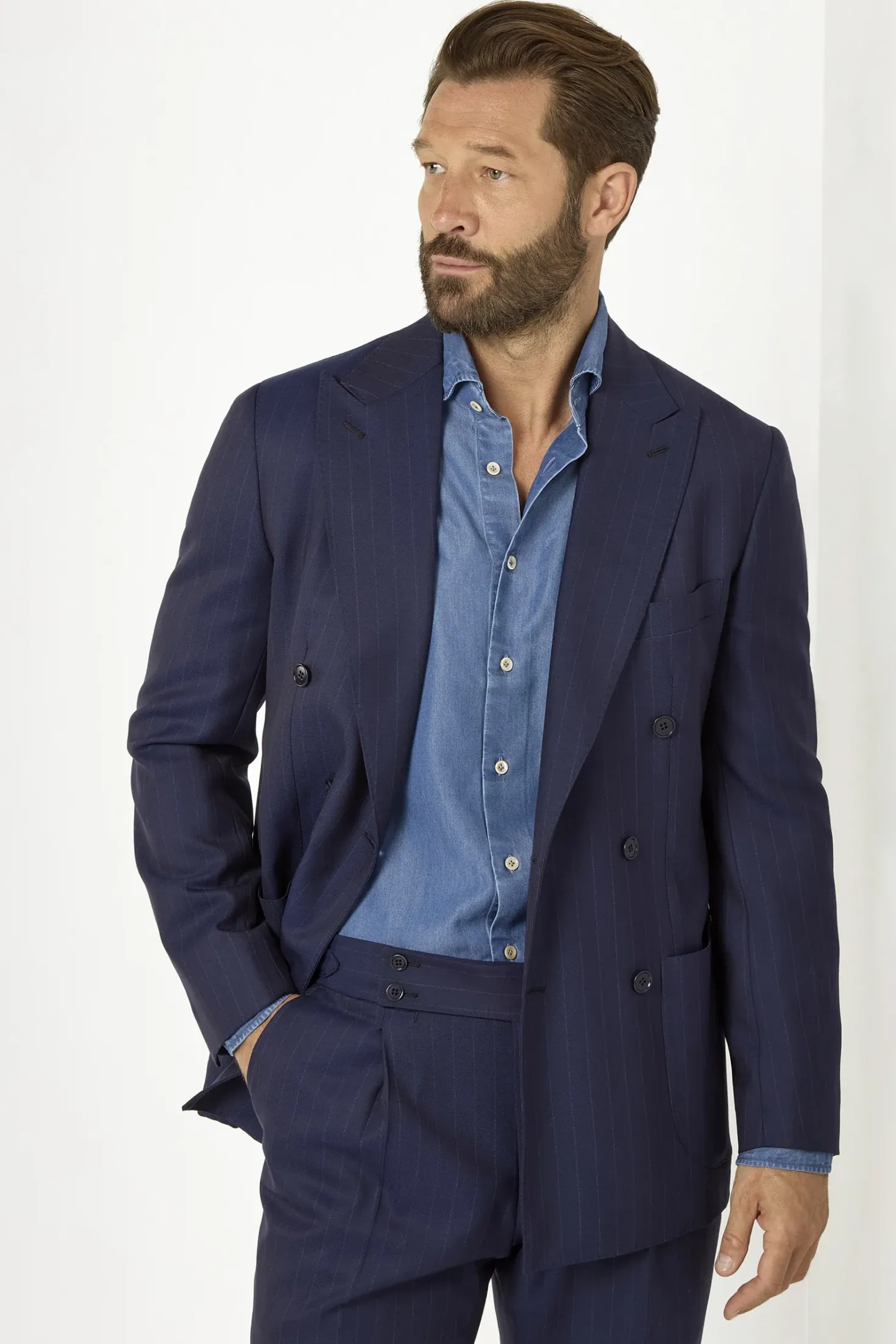 Costume croisé rayé bleu - Made in Italy