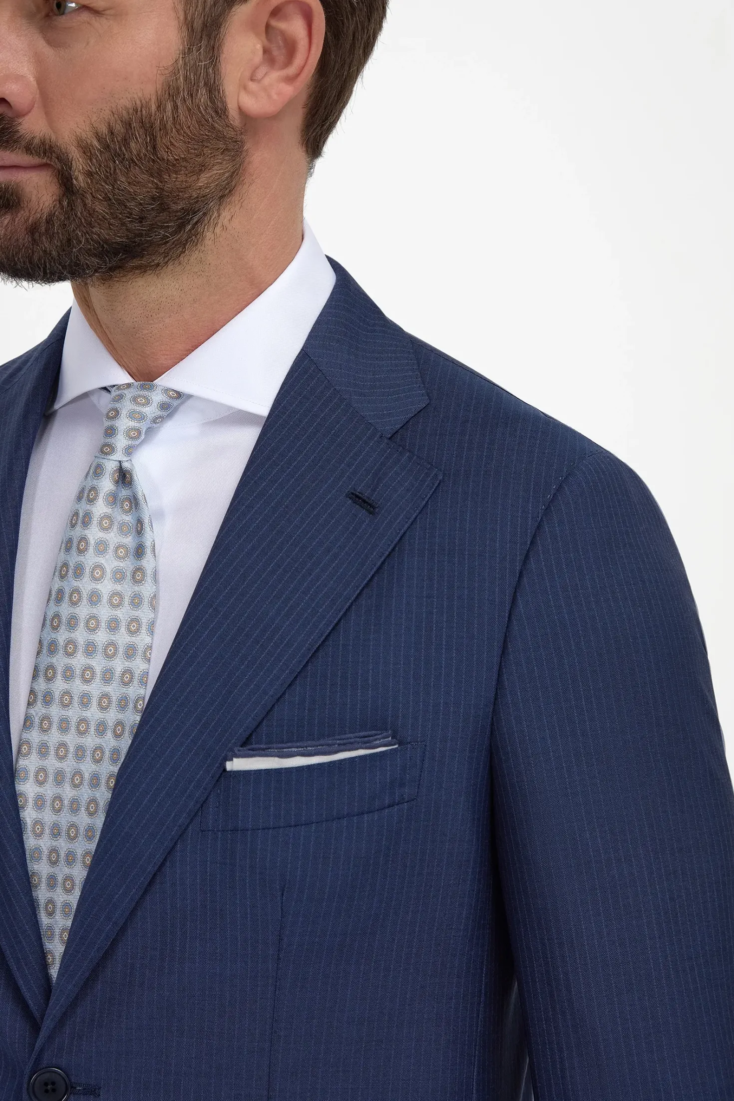 Costume en laine bleu croisé à rayures fines - Made in Italy