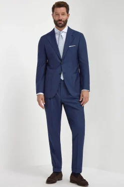 Costume en laine bleu croisé à rayures fines - Made in Italy