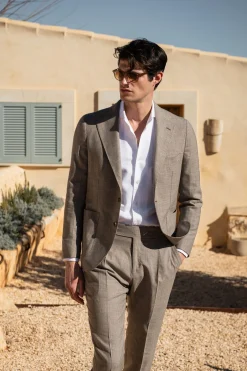 Costume tabac en laine, soie et lin - Made in Italy