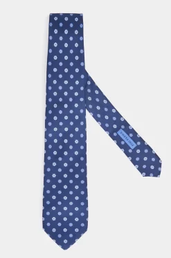 Cravate bleue à micro motif floral - Made in Italy