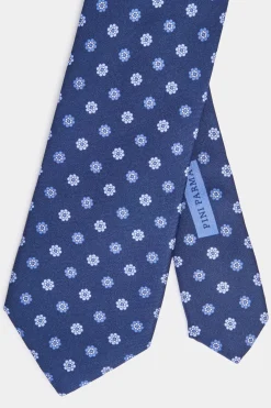 Cravate bleue à micro motif floral - Made in Italy