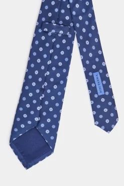 Cravate bleue à micro motif floral - Made in Italy