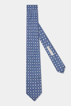 Cravate bleue à motif floral en soie - Made in Italy