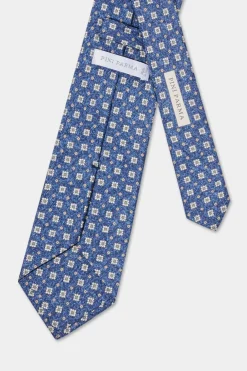 Cravate bleue à motif floral en soie - Made in Italy