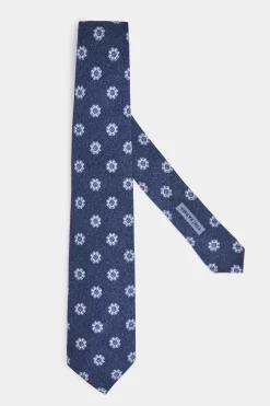 Cravate bleu marine à motif floral - Made in Italy