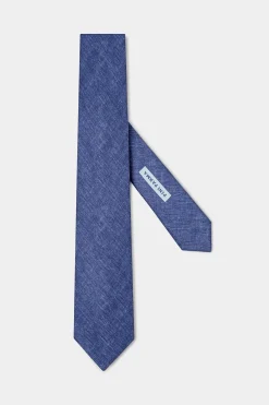 Cravate en lin et soie bleue - Made in Italy