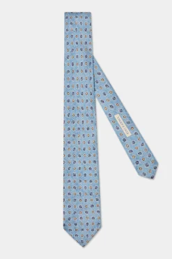 Cravate en soie fantaisie bleu clair - Made in Italy