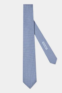 Cravate micro-fantaisie en soie bleue - Made in Italy