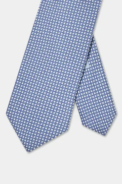 Cravate micro-fantaisie en soie bleue - Made in Italy