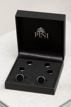 Ensemble de boutons de manchette et boutons de plastron noirs - Made in Italy