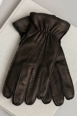Gants en cuir de cerf marron foncé - Made in Italy