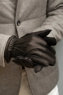 Gants en cuir de cerf marron foncé - Made in Italy