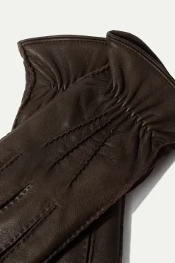 Gants en cuir de cerf marron foncé - Made in Italy