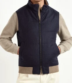 Gilet matelassé bleu en laine et cachemire – Made in Italy