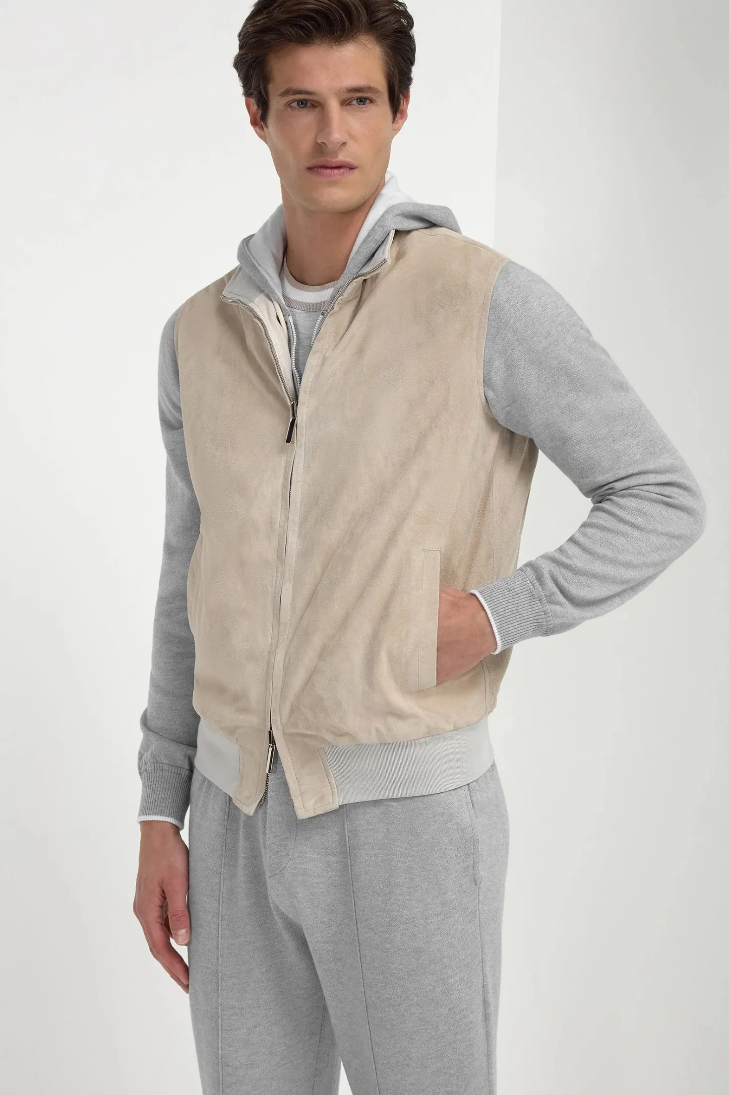 Gilet réversible en daim sable - Made in Italy