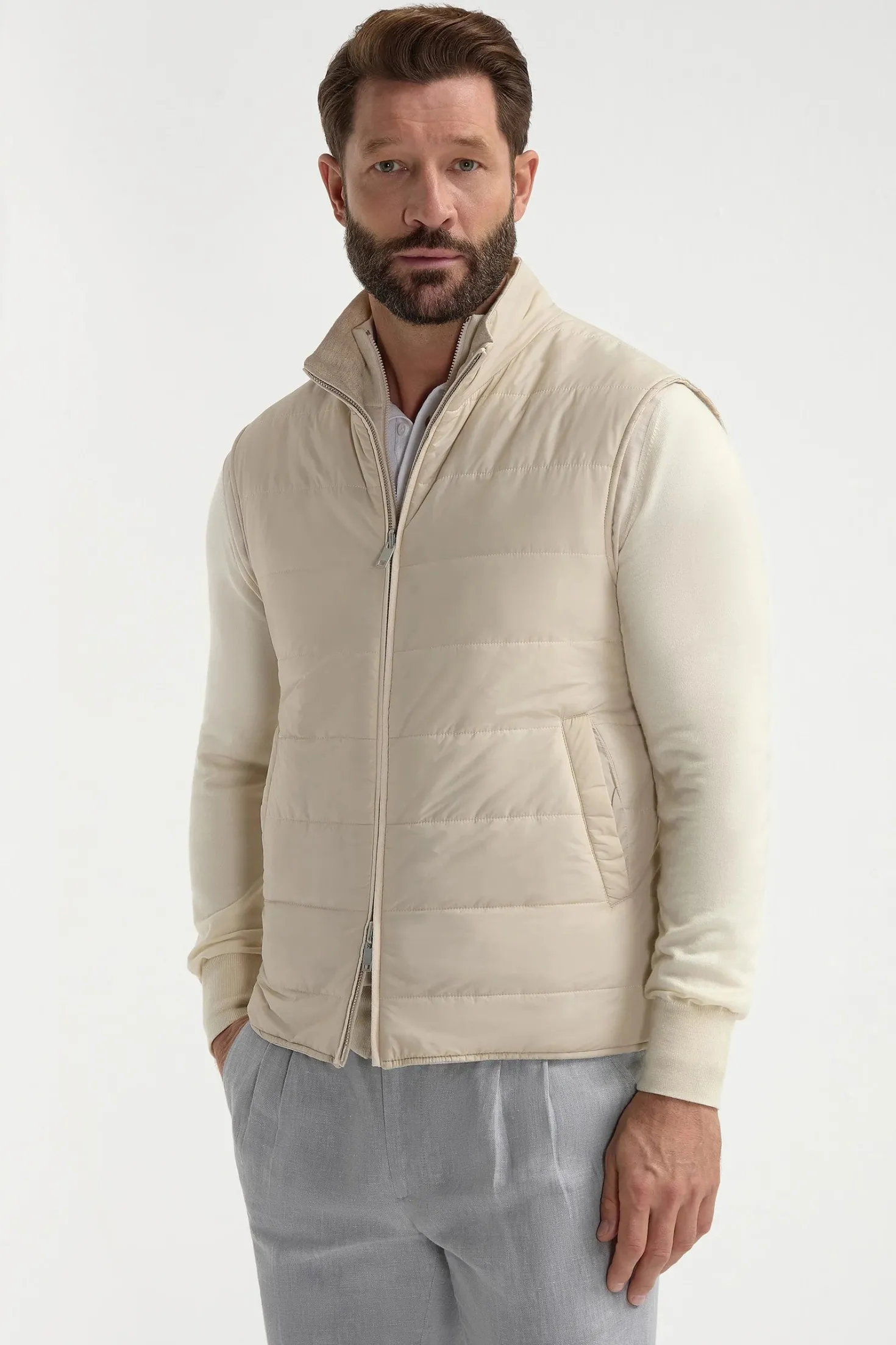 Gilet réversible sable à chevrons - Made in Italy