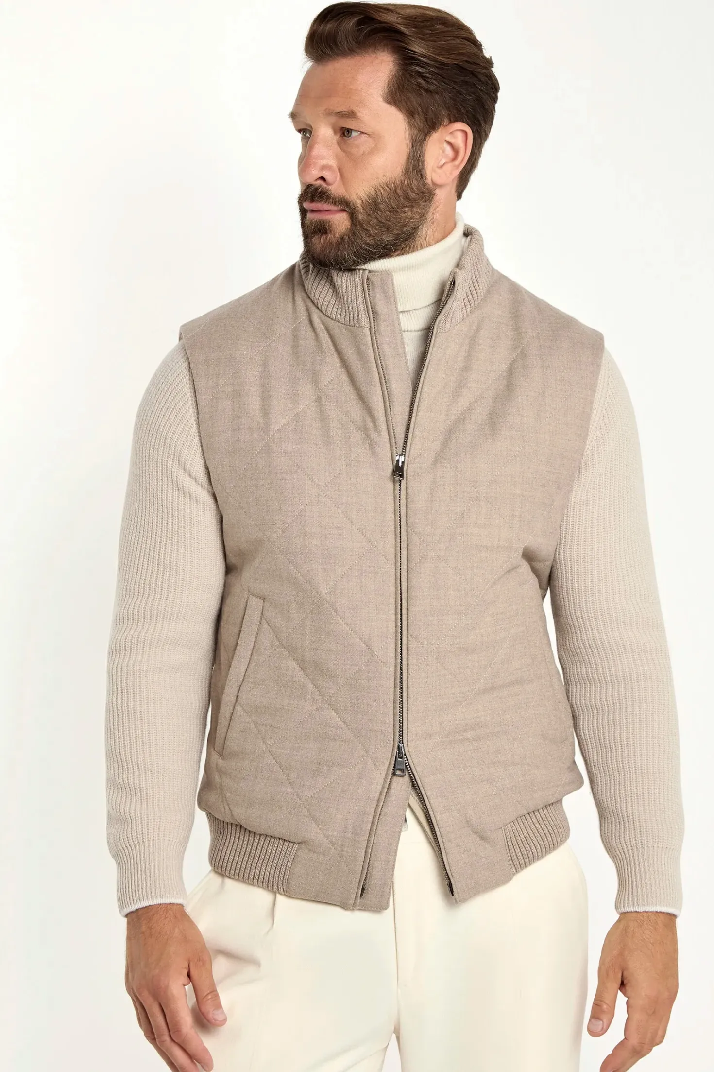 Gilet sans manches matelassé beige - Made in Italy