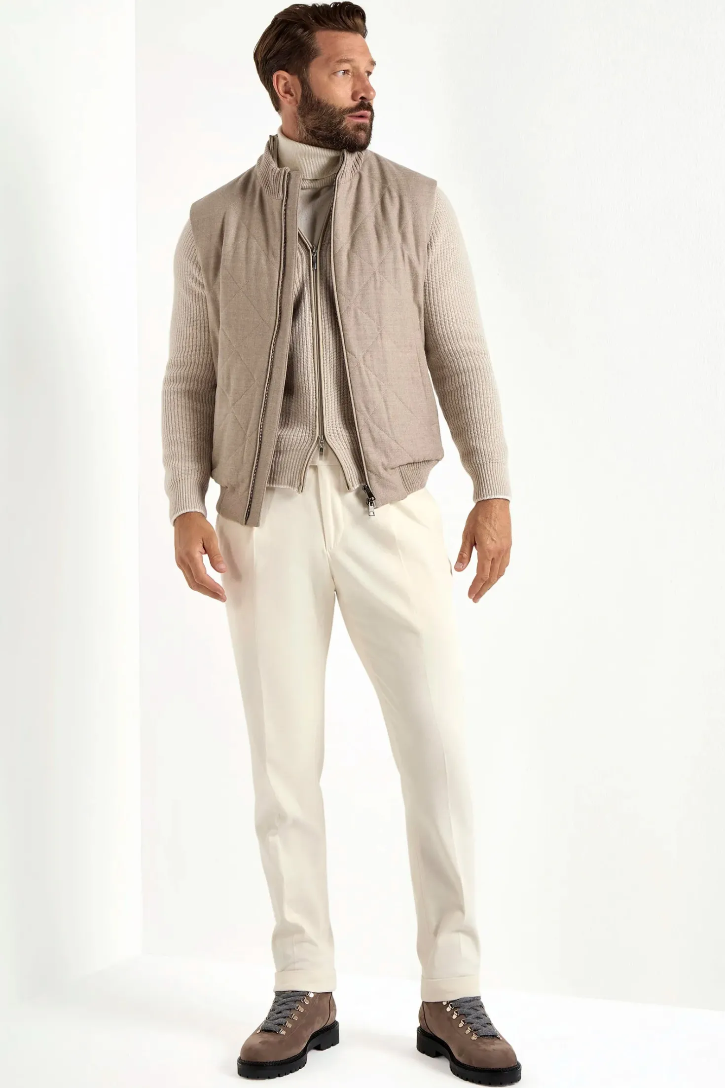 Gilet sans manches matelassé beige - Made in Italy