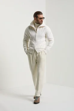 Gilet zippé blanc jacquard - Made in Italy