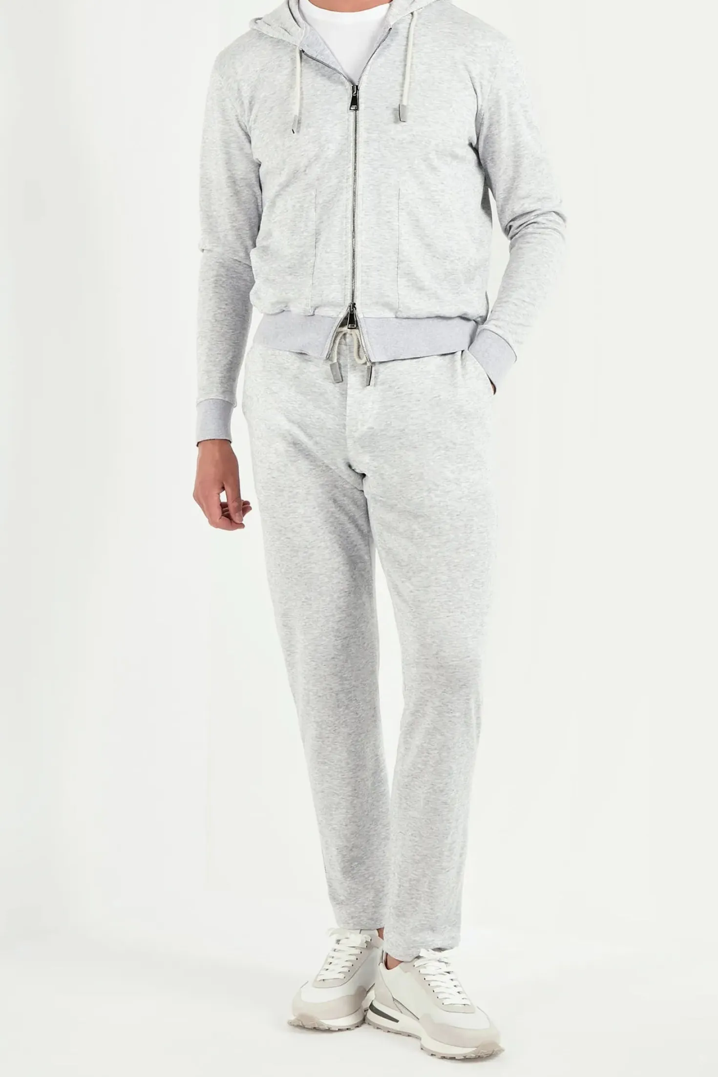 Hoodie zippé en jersey gris clair - Made in Italy