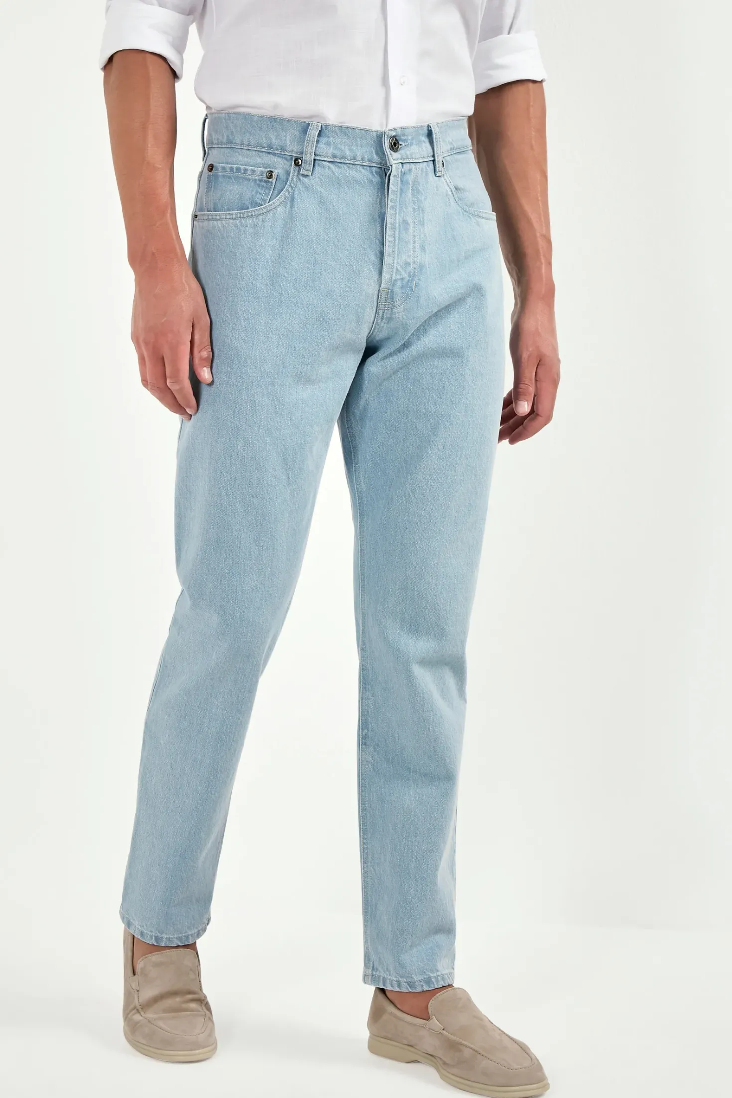Jean droit délavé - coton Candiani - Made in Italy