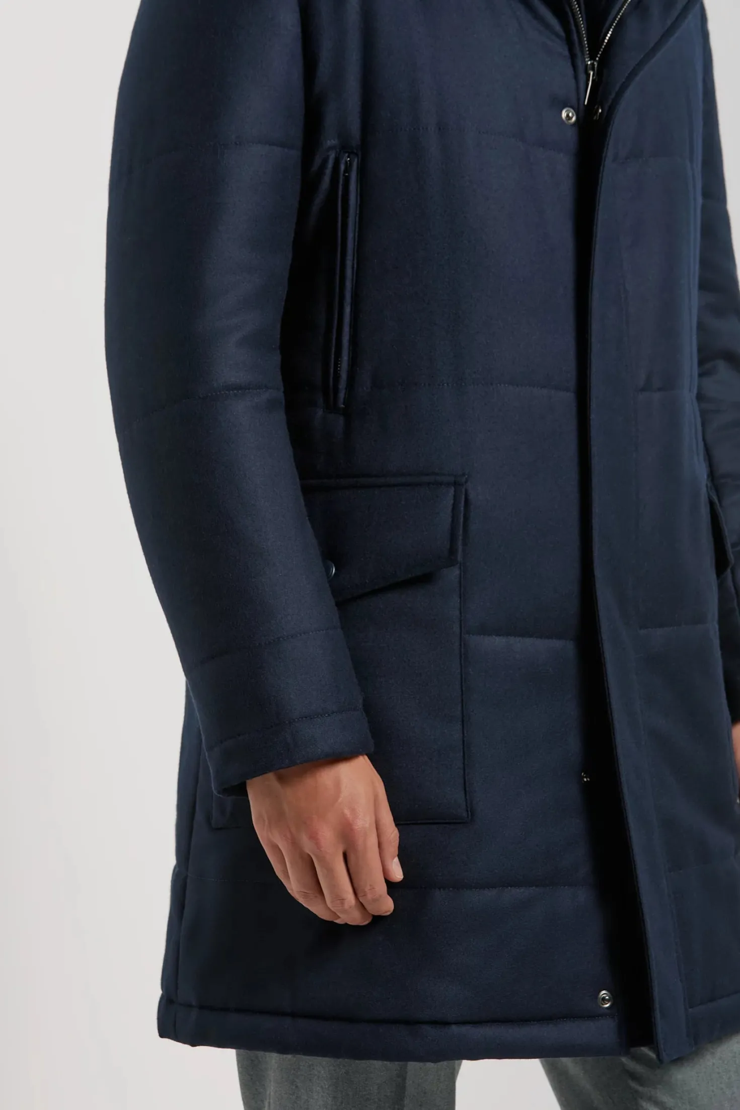 Manteau matelassé en laine et cachemire bleu - Made in Italy