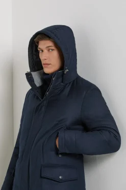 Manteau matelassé en laine et cachemire bleu - Made in Italy