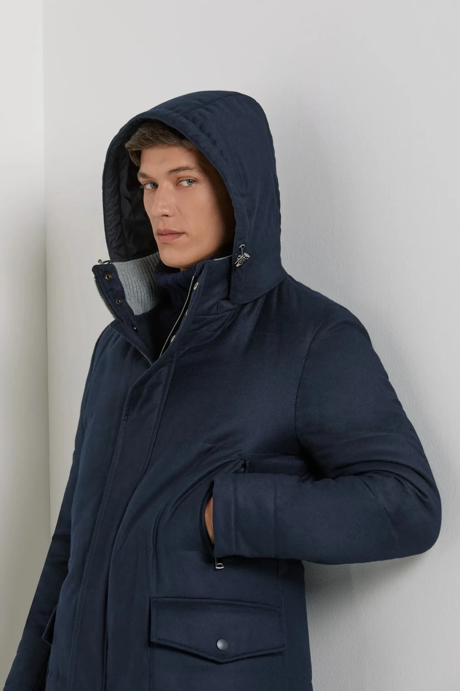 Manteau matelassé en laine et cachemire bleu - Made in Italy
