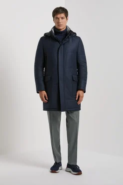 Manteau matelassé en laine et cachemire bleu - Made in Italy