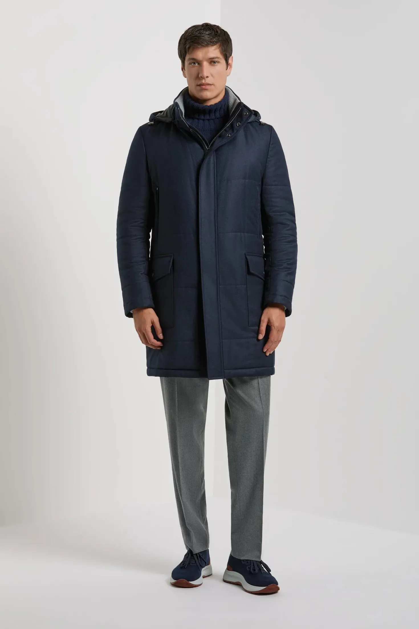 Manteau matelassé en laine et cachemire bleu - Made in Italy