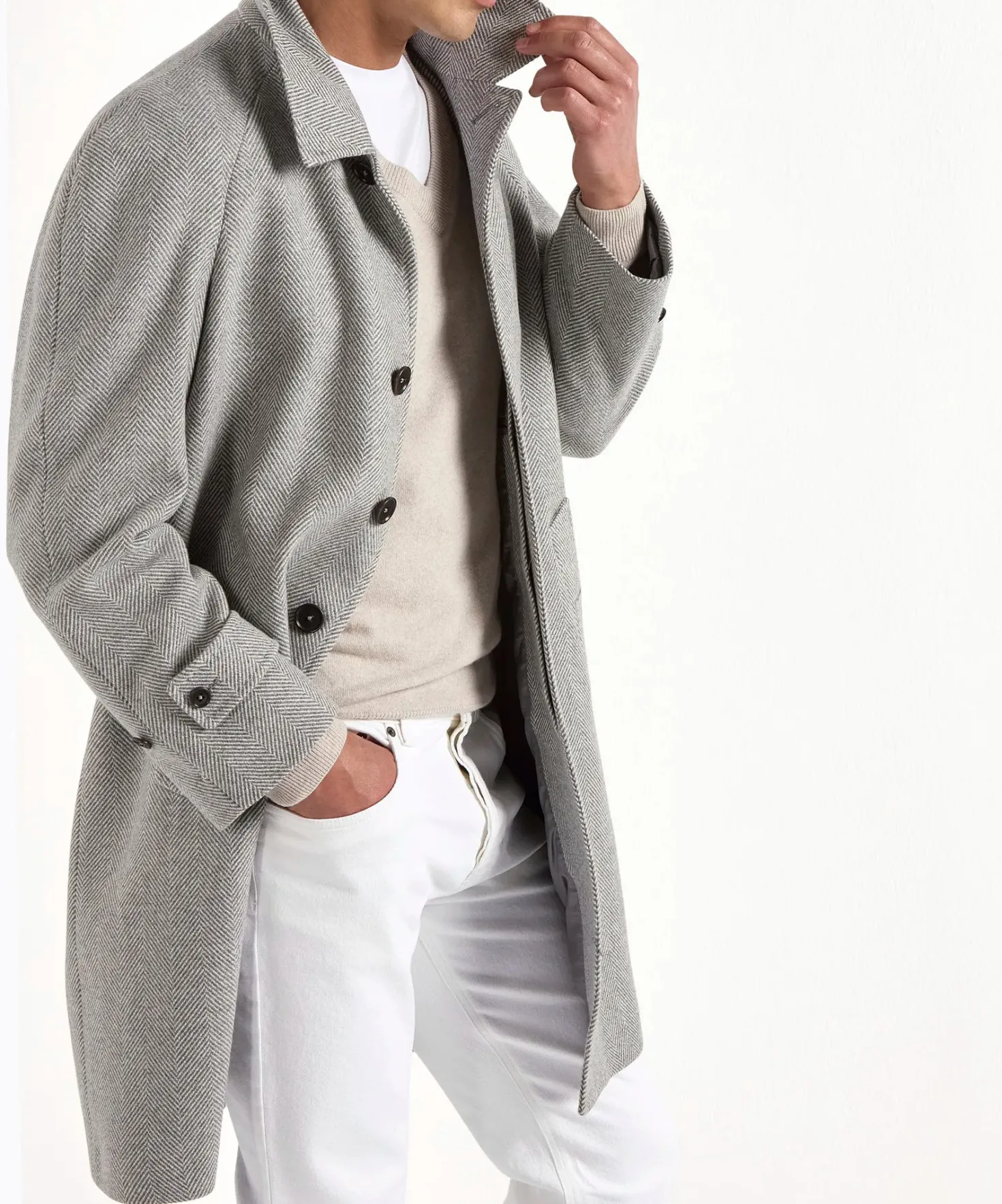 Manteau raglan gris à chevrons – Made in Italy