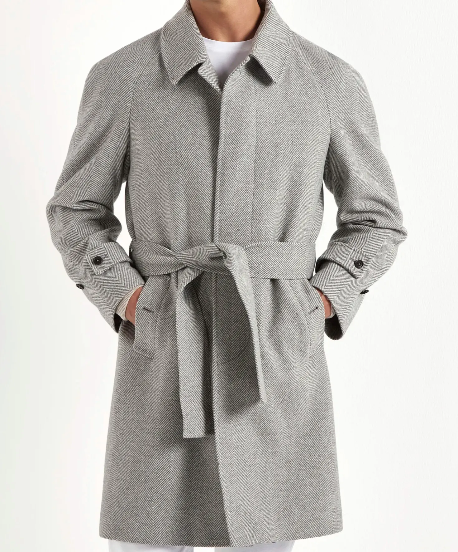 Manteau raglan gris à chevrons – Made in Italy