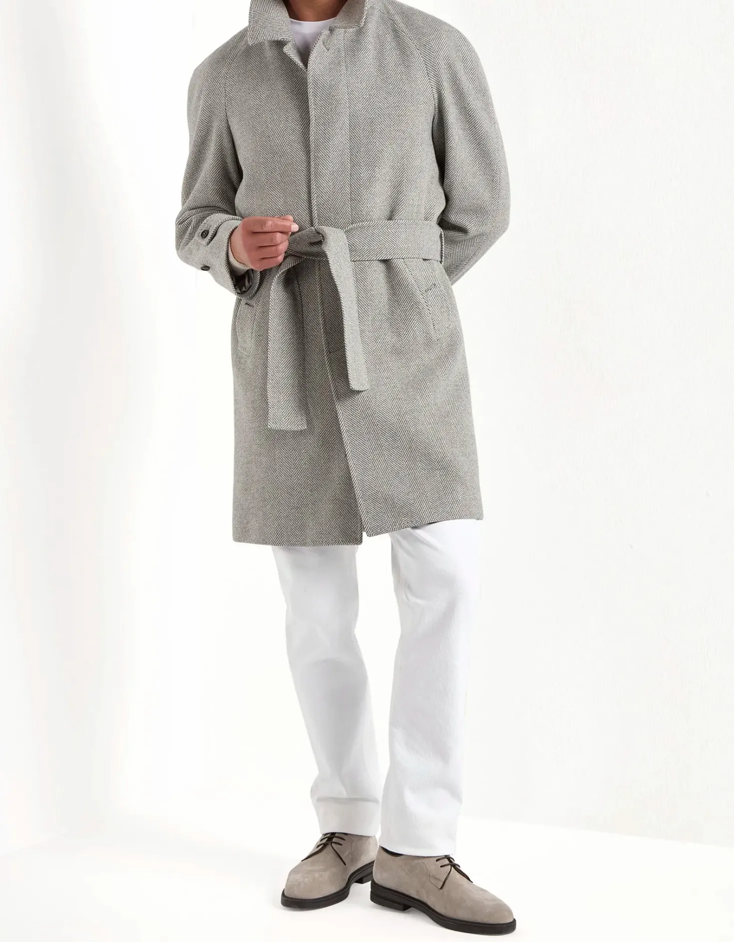 Manteau raglan gris à chevrons – Made in Italy