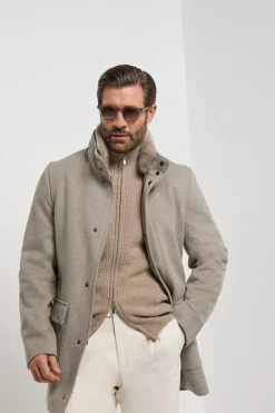 Manteau taupe clair à col en vison - Made in Italy