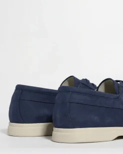 Mocassins bateau en nubuck bleu - Made in Italy