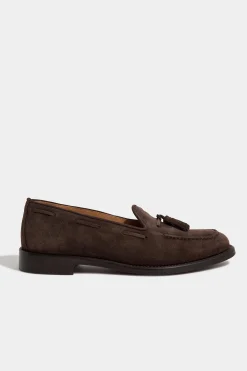Mocassins à pampilles en daim marron - Made in Italy