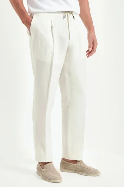 Pantalon Alassio en lin blanc - Made in Italy