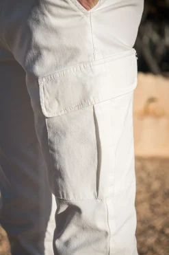Pantalon cargo en coton stretch Blanc cassé - Made in Italy