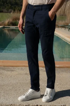 Pantalon cargo en coton stretch bleu - Made in Italy
