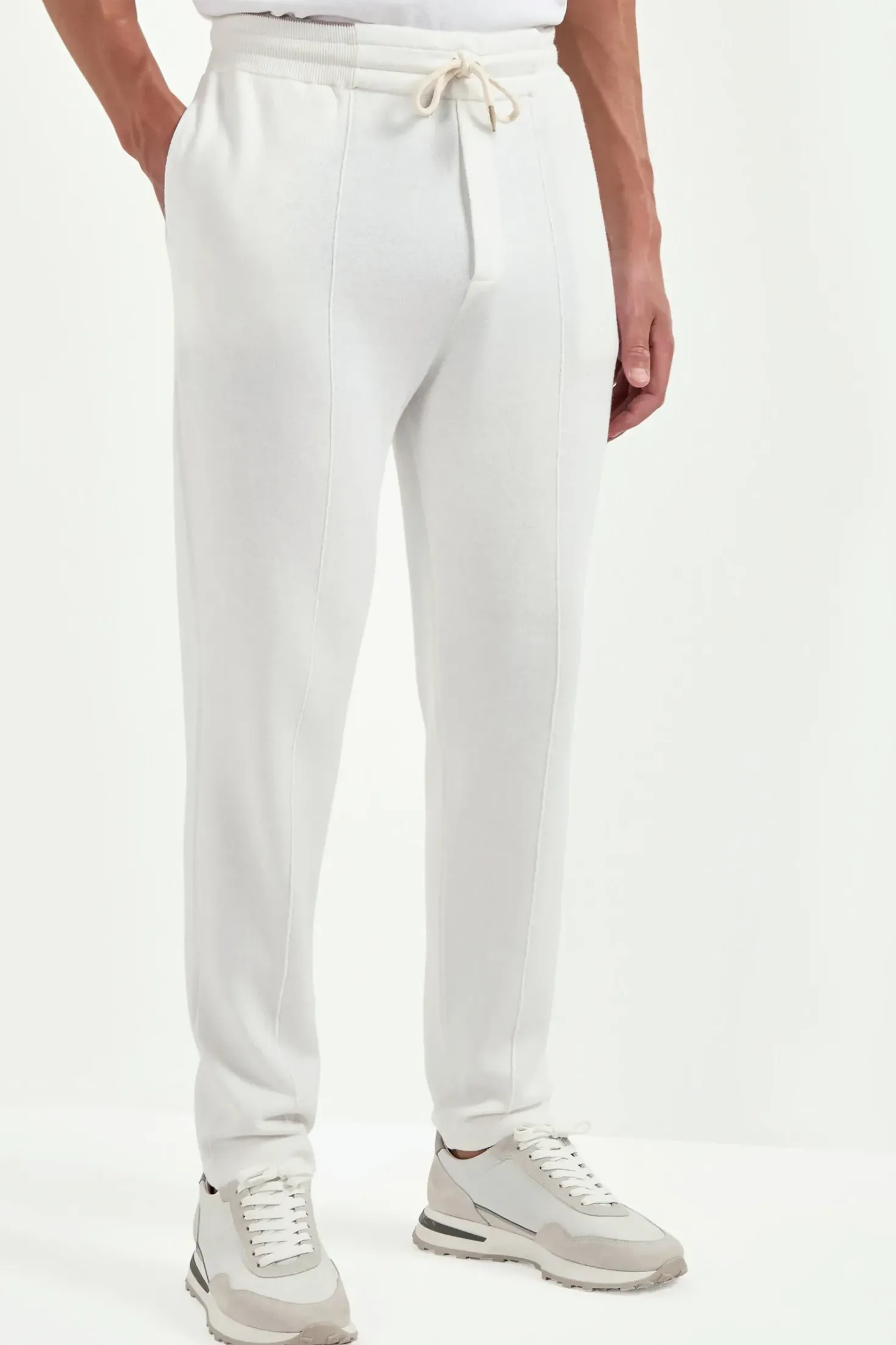 Pantalon de jogging Blanc cassé en mélange cachemire - Made in Italy