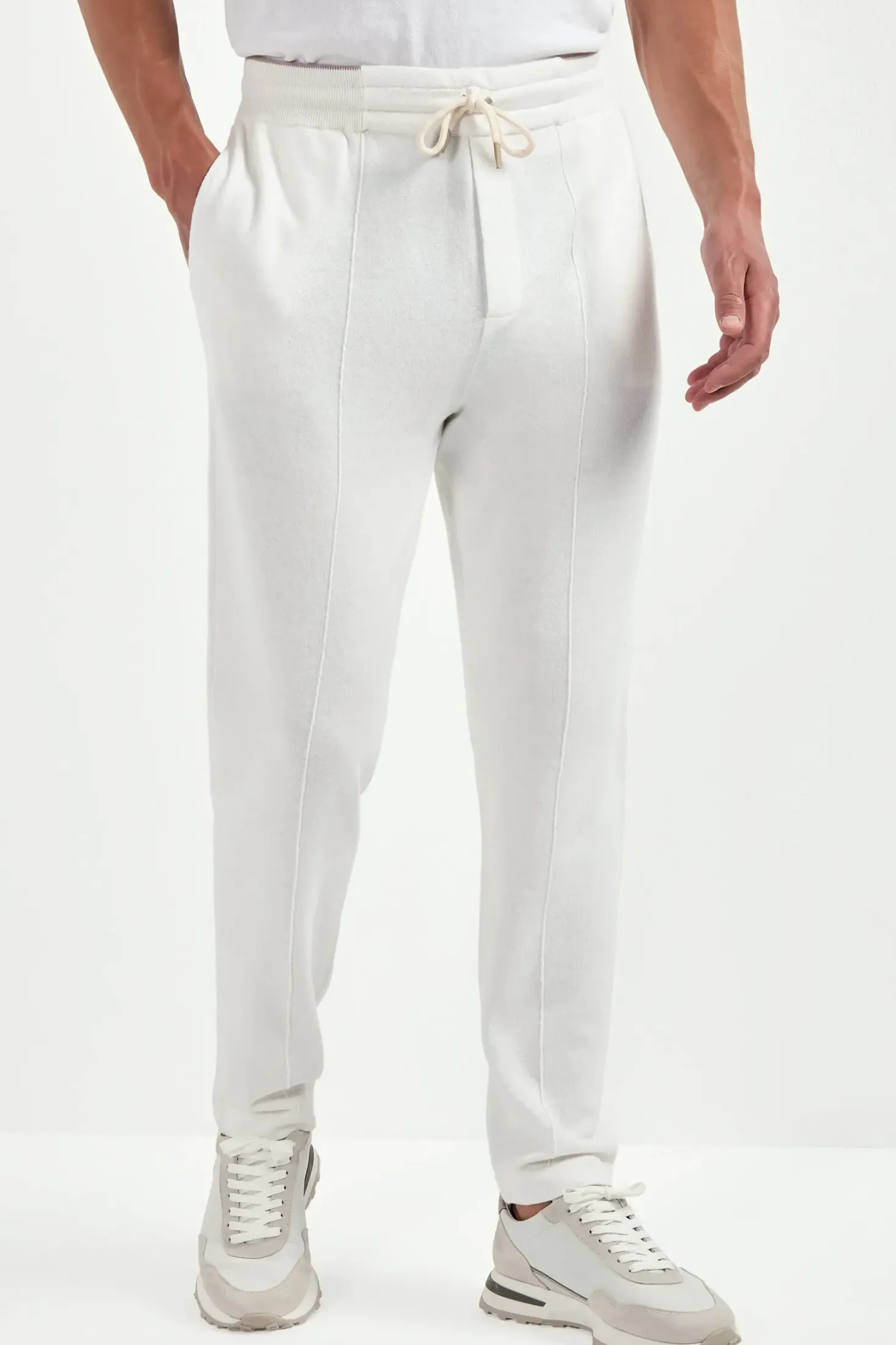 Pantalon de jogging Blanc cassé en mélange cachemire - Made in Italy