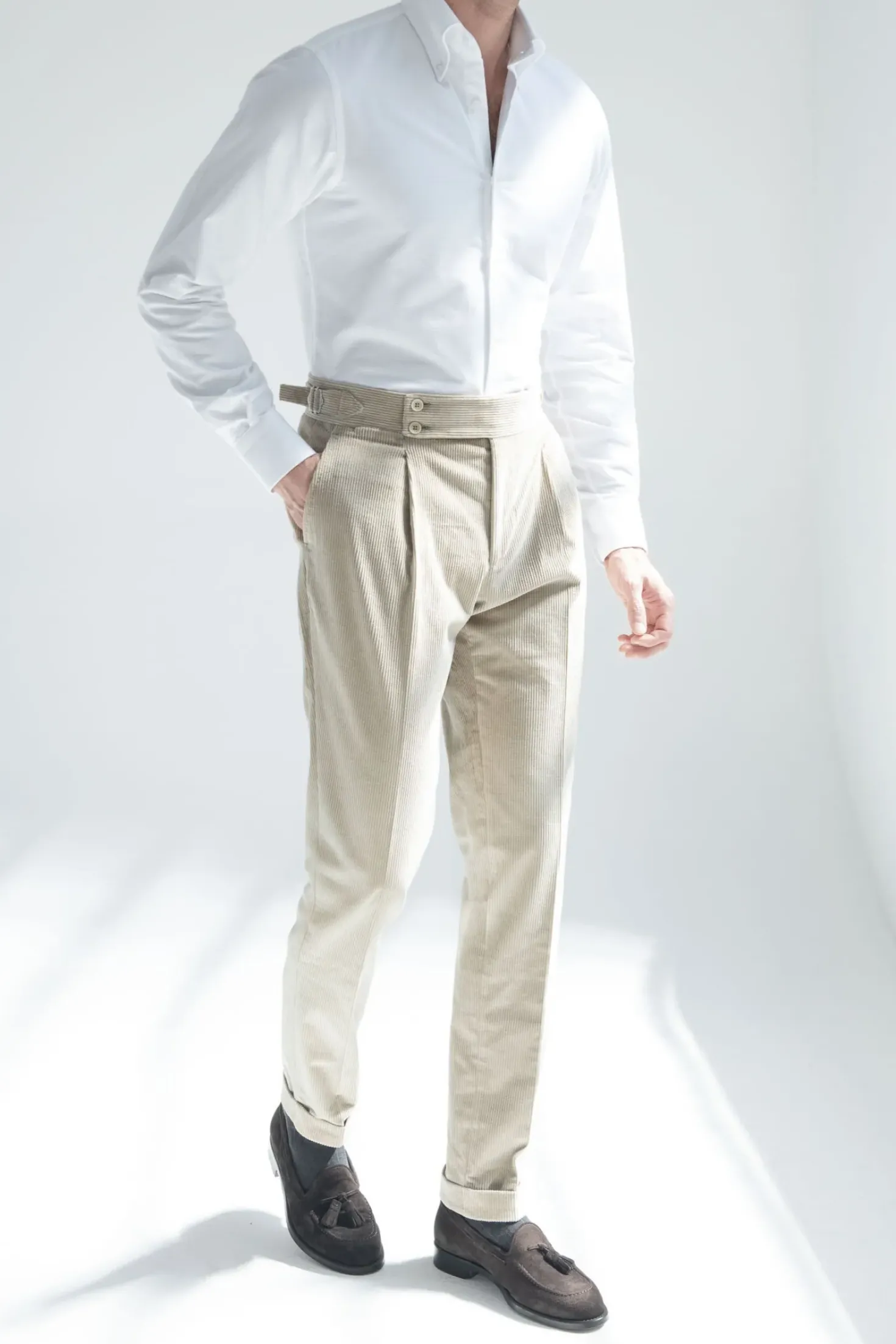 Pantalon en velours côtelé beige "Soragna Capsule Collection" - Made in Italy