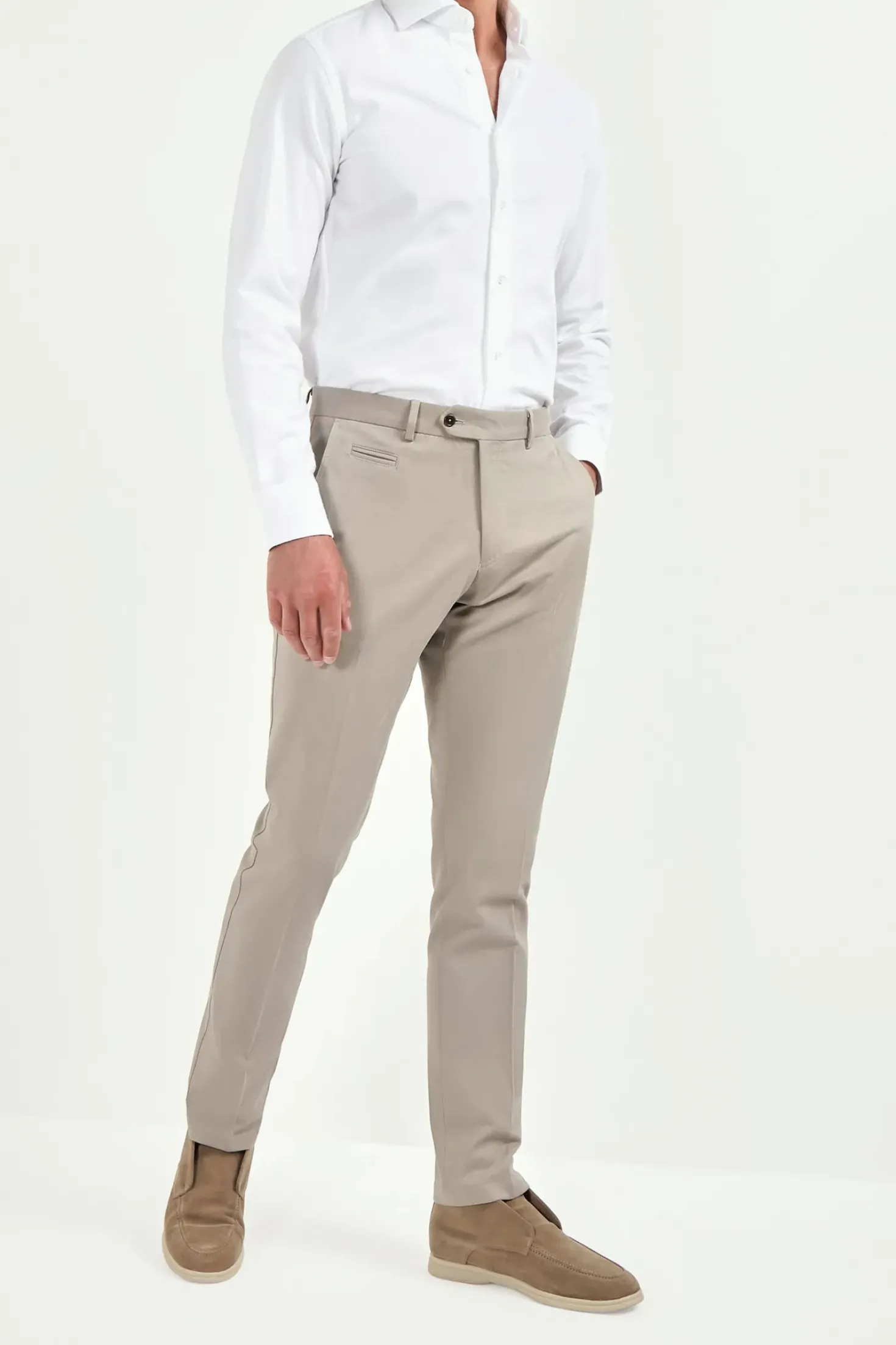 Pantalon Garda en coton et cachemire mastic - Made in Italy