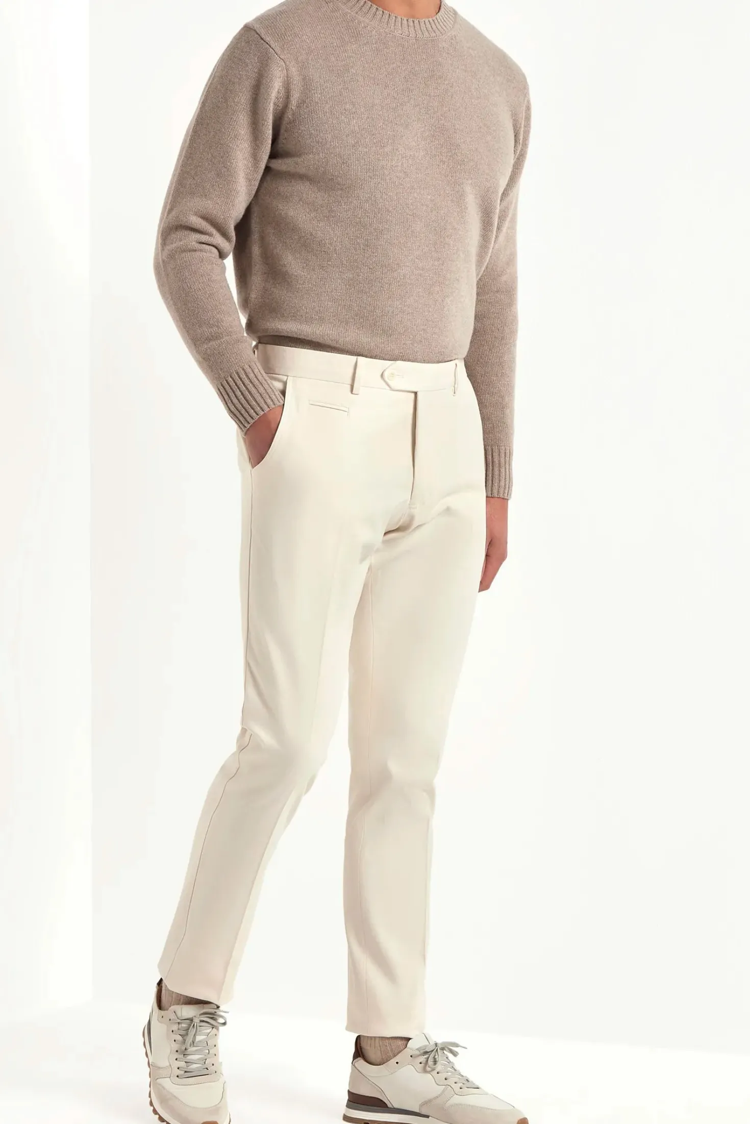 Pantalon Garda en coton et cachemire Blanc cassé - Made in Italy