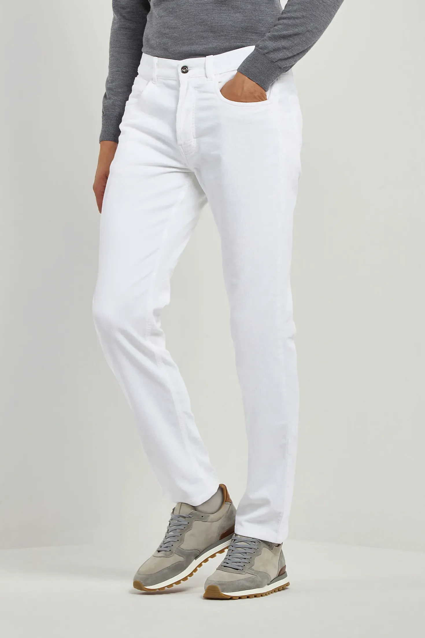Pantalon 5 poches en velours côtelé blanc - Made in Italy