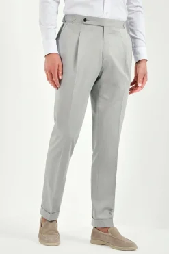 Pantalon Roma en laine et coton gris clair - Made in Italy