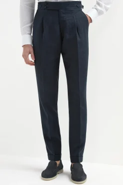 Pantalon Soragna en lin bleu marine - Made in Italy